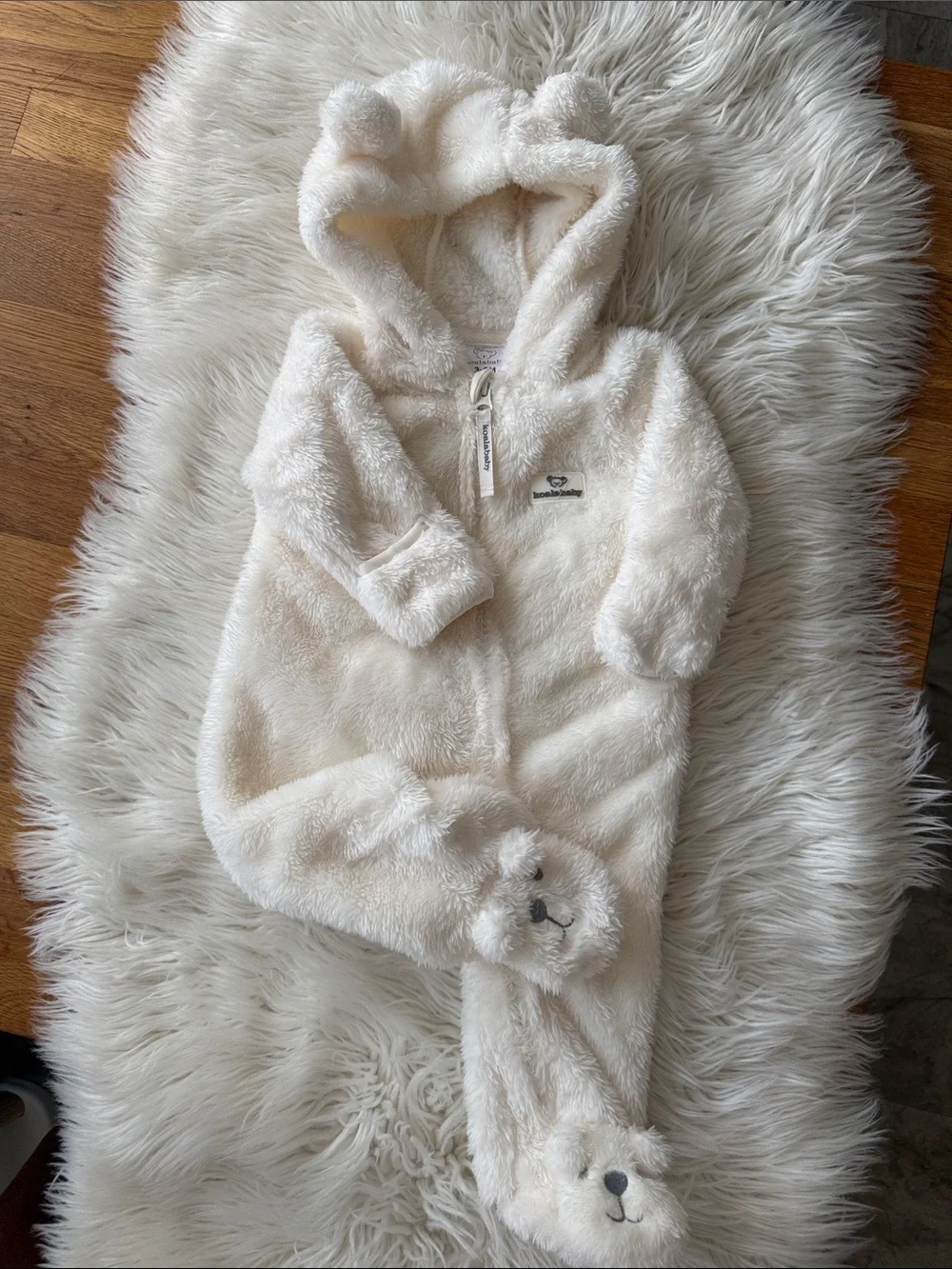 Cozy Bear Footed One-Piece in Cream - Infant